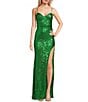 Color:Green - Image 1 - Sequin V-Neck Side Slit Long Dress