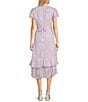 Color:Lilac - Image 2 - Short Flutter Sleeve Surplus Ruffle Chiffon Midi Dress