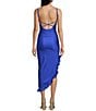 Color:Royal - Image 2 - Sleeveless A-Symmetrical Ruffle Detail Fitted Midi Dress