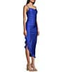 Color:Royal - Image 3 - Sleeveless A-Symmetrical Ruffle Detail Fitted Midi Dress