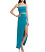 Color:Turquoise - Image 1 - Sleeveless Cutout-Detailed Faux-Wrap Slit Long Dress