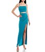 Color:Turquoise - Image 2 - Sleeveless Cutout-Detailed Faux-Wrap Slit Long Dress