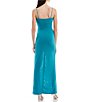 Color:Turquoise - Image 3 - Sleeveless Cutout-Detailed Faux-Wrap Slit Long Dress