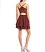 Color:Wine - Image 2 - Sleeveless Illusion Mesh Bralette Back Fit-And-Flare Mini Dress