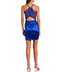 Color:Cobalt - Image 2 - Sleeveless Lace-Bralette-Back Satin Sheath Dress