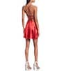 Color:Red - Image 2 - Sleeveless Lace-Up Back Fit-And-Flare Satin Dress