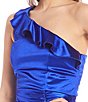 Color:Cobalt - Image 4 - Sleeveless Ruffled One-Shoulder Ruched Satin Sheath Dress