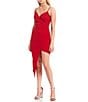 Color:Red - Image 1 - Sleeveless Spaghetti Strap V-Neck Asymmetrical-Hem Sheath Dress