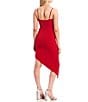 Color:Red - Image 2 - Sleeveless Spaghetti Strap V-Neck Asymmetrical-Hem Sheath Dress