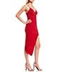 Color:Red - Image 3 - Sleeveless Spaghetti Strap V-Neck Asymmetrical-Hem Sheath Dress