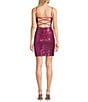 Honey and Rosie Spaghetti Lace-Up Strap Sequin Short Fitted Dress, Color:Fushia - Image 2