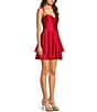 Honey and Rosie Spaghetti Strap A-Line Double Tiered Dress, Color:Red - Image 3