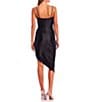 Color:Black - Image 2 - Spaghetti Strap Asymmetric-Hem Faux-Wrap Shimmery Stretch Satin Dress
