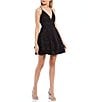 Color:Black - Image 1 - Spaghetti Strap Lace Bra-Back Eyelash Double Hem Fit & Flare Mini Dress
