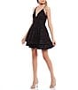 Color:Black - Image 3 - Spaghetti Strap Lace Bra-Back Eyelash Double Hem Fit & Flare Mini Dress