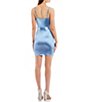 Color:Blue - Image 2 - Spaghetti-Strap Cowl-Neck Tie Waist Satin Bodycon Mini Dress