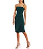 Color:Spruce Green - Image 3 - Spaghetti-Strap Square-Neck Ruched-Side Midi Sheath Dress