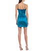 Color:Teal - Image 2 - Spaghetti Strap Sweetheart-Neck Shirred Side Satin Bodycon Dress