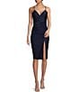 Color:Navy - Image 1 - Spaghetti Strap V-Neck Fitted Dress