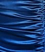 Color:Royal - Image 4 - Spaghetti Strap V-Neck Ruched Satin Bodycon Dress