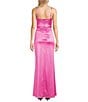 Color:Doll Pink - Image 2 - Spaghetti-Strap V-Neck Ruched Slit Silky Long Dress