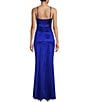 Color:Cobalt - Image 2 - Spaghetti-Strap V-Neck Ruched Slit Silky Long Dress