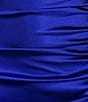 Color:Cobalt - Image 4 - Spaghetti-Strap V-Neck Ruched Slit Silky Long Dress