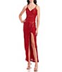 Color:Red - Image 1 - Spaghetti Strap V-Neck Sequin Wrap Long Dress