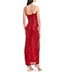 Color:Red - Image 2 - Spaghetti Strap V-Neck Sequin Wrap Long Dress