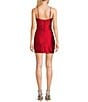 Color:Red - Image 2 - Spaghetti Strap V-Neck Side Ruched Glitter Sheath Mini Dress