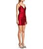 Color:Red - Image 3 - Spaghetti Strap V-Neck Side Ruched Glitter Sheath Mini Dress