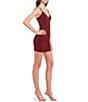 Color:Sangria - Image 3 - V-Neck Ruched Side Notch Hem Stretch Bodycon Dress