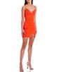 Color:Orange Crush - Image 1 - V-Neck Ruched Side Notch Hem Stretch Bodycon Dress