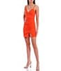 Color:Orange Crush - Image 3 - V-Neck Ruched Side Notch Hem Stretch Bodycon Dress