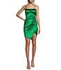 Color:Emerald - Image 1 - Spaghetti Straps Asymmetrical Front Pleated Bodice Dress