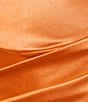 Color:Sherbert - Image 4 - Square Neck Faux Wrap Satin Dress