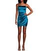 Honey and Rosie Square Neck Faux Wrap Satin Dress, Color:Teal - Image 1