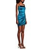 Honey and Rosie Square Neck Faux Wrap Satin Dress, Color:Teal - Image 3