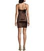 Honey and Rosie Square Neck Shirred Side Faux Wrap Mini Dress, Color:Chocolate Brown - Image 2