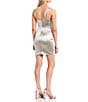 Color:Grey - Image 2 - Square Neck Stretch Satin Faux-Wrap Ruched Side Tulip Hem Dress