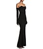 Color:Black - Image 3 - Strapless Corset Bodice Front Slit Long Dress With Long Sleeve Gloves
