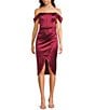 Honey and Rosie Strapless Drape Off-Shoulder Sleeve Corset Inspired Envelope Hem Midi Dress, Color:Wine - Image 1