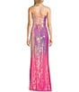 Color:Pink - Image 2 - Strapless Ombre Sequin Lace-Up Back Front Slit Long Dress