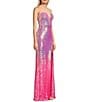 Color:Pink - Image 3 - Strapless Ombre Sequin Lace-Up Back Front Slit Long Dress