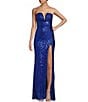 Color:Royal - Image 1 - Strapless Sequin Front Slit Lace-Up Back Long Dress