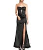 Honey and Rosie Strapless Twist Front Illusion Corseted Side Slit Dress, Color:Black - Image 1