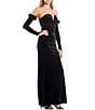 Color:Black - Image 3 - Strapless V-Neck Gloved Feather Trim Long Dress