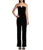 Honey and Rosie Strapless V-Neck Stretch Velvet Jumpsuit, Color:Black - Image 1