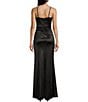 Color:Black - Image 2 - Sweetheart Drape Neck Illusion Mesh Corset Front Slit Long Dress