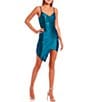 Color:Dark Turquoise - Image 1 - Sweetheart Neck Asymmetrical Hem Glitter Wrap Sheath Dress